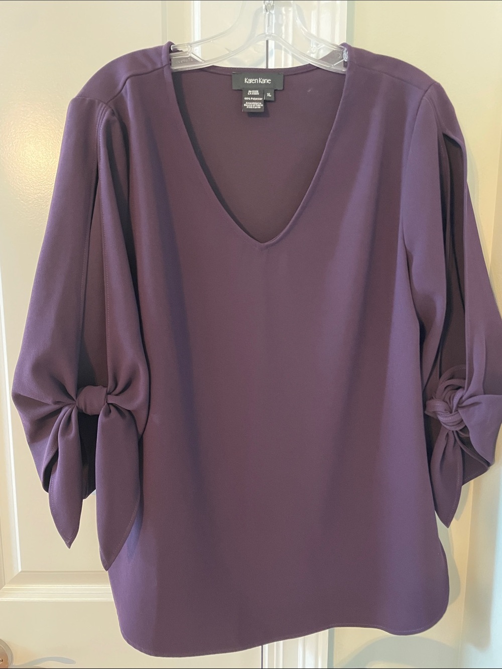 Karen Kane Purple V-Neck Blouse with Tie Sleeves